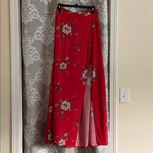 Lush Medium Red Floral Maxi Skirt